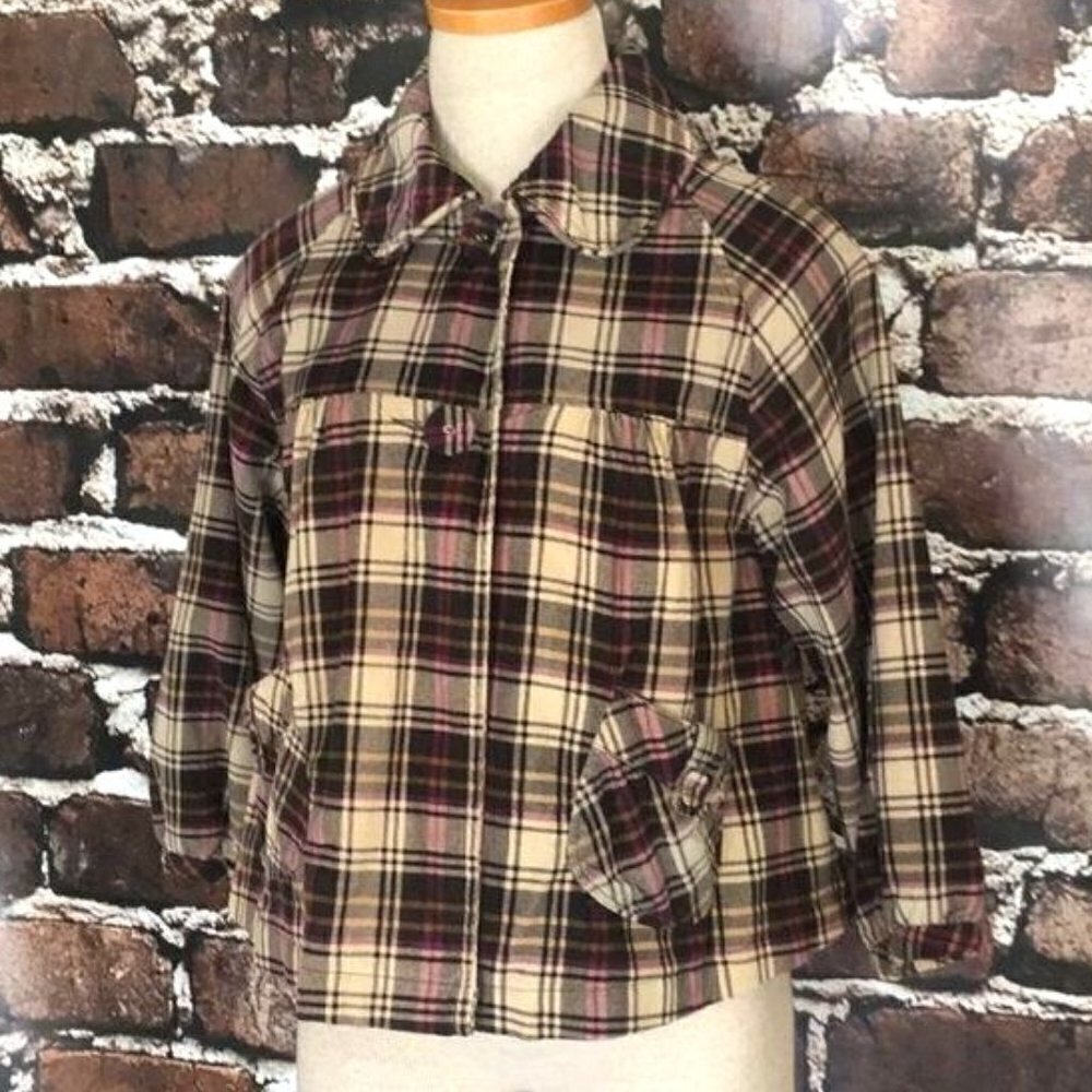 Nori Blazer Jacket Lightweight Coat Corduroy Plaid Brown Pink Tan Medium Y2K